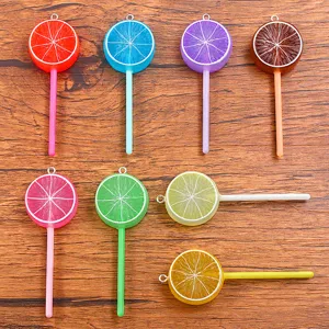Luminous Resin Orange Slice Lollipop Pendants Electroplated DIY Jewelry Accessories Handmade Fruit Charms For Necklace Keychain Decor