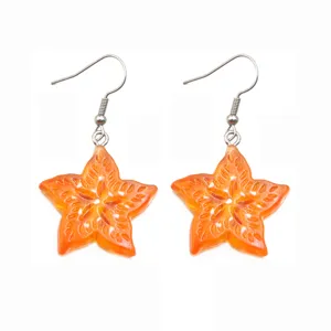 Orangefarbene Sternfrucht Harz Ohrringe mit Metallhaken, schöner Frucht Anhänger Schmuck.