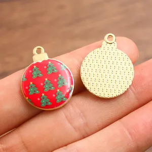 Christmas tree enamel metal charm pendant DIY jewelry accessory close up detail view