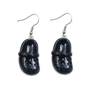 Schwarze Mini-Clog-Harz-Ohrringe mit Metallhaken, einzigartiges süßes Modeschmuck