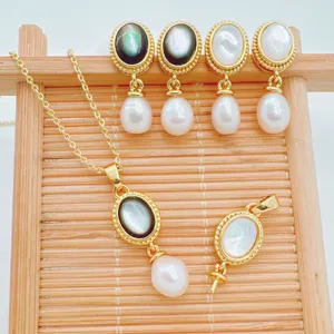 Fournitures de Bijoux en Cuivre Plaqué Or 18K Nacre Naturelle Tige en Argent Sterling 925 pour Collier DIY Pendentif Accessoires de Boucles d'Oreilles