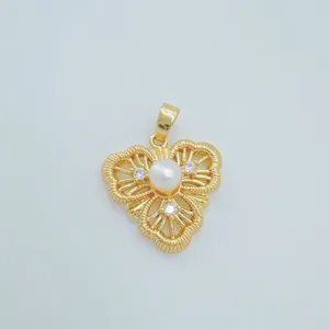 Elegante französische Retro Gold Perle Anhänger Halskette DIY Schmuck blumen Charm Geschenk