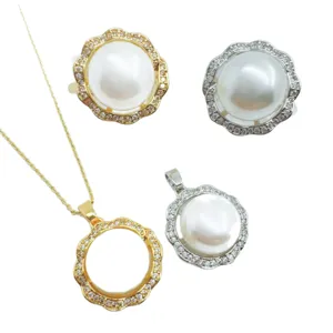 Koreanischer Stil Perle Zirkon Spitzenkante Anhänger und Ring Set Modeschmuck Haupt