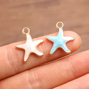 Primo piano dettagliato di due ciondoli in metallo smaltato a forma di stella lucida.
