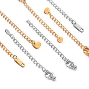 Stainless Steel Extension Chain With Lobster Clasp Set For DIY Jewelry Making Necklace Bracelet Accessory Heart Round Pendant Tail Chain
