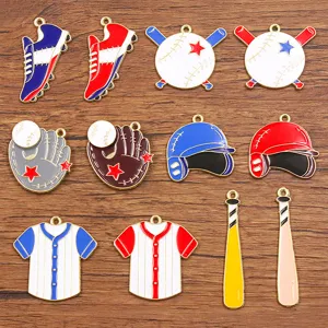 Baseball Sport Series Alloy Charms DIY Enamel Drip Oil Pendants For Clothes Hats Shoes Jewelry Making Accessories Baseball Glove Bat Helmet Jersey Shape Charms