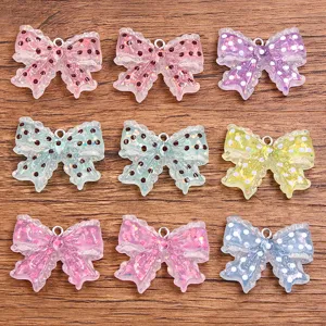 Süße Harz Punktmuster Schleife Anhänger Glitzer Durchscheinende Schleifen Charms Für DIY Schmuckherstellung Armband Tasche Basteln