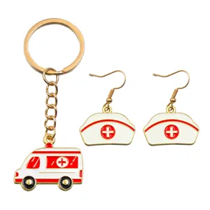 Ensemble de bijoux en alliage émaillé DIY série médicale avec porte-clés ambulance.