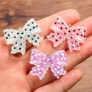 Harz Schleife Anhanger transparent Polka Dot DIY Schmuck Zubehor 24x30mm Detail Ansicht