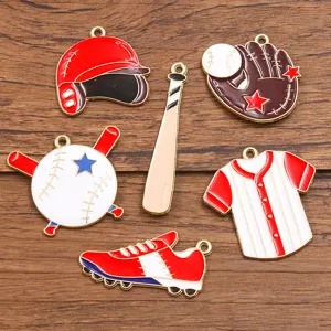 6 styles DIY alloy sports baseball charms pendant set enamel necklace jewelry making 6pcs