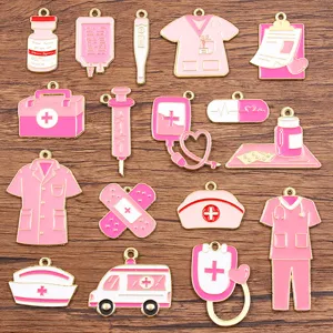 Ensemble de pendentifs en alliage émaillé thème médical bijoux DIY stéthoscope rose mignons 85