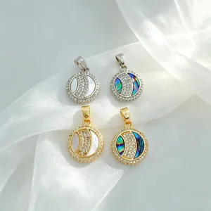 Fashion DIY jewelry pendant copper gold plated round shell charm accessory wholesale