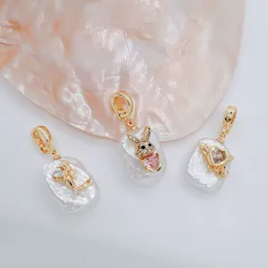Barock Süßwasserperle Anhänger Luxus Vergoldet Kupfer Strass Hase Herzform Vielseitiger Abnehmbarer Verschluss Anhänger Ohne Kette Für Halskette Schmuck Geschenk Damen