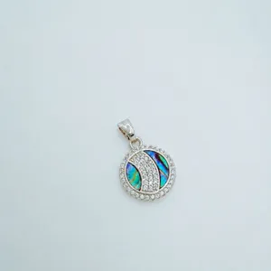 Round abalone shell zircon pendant stylish DIY jewelry accessory charm necklace item