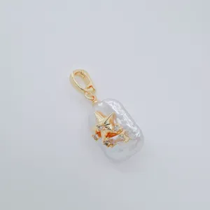 Baroque freshwater pearl gold plated star pendant charm versatile jewelry accessory