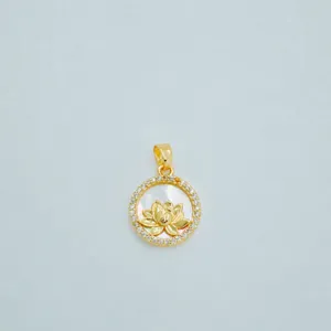 Lotus pendant 18k gold plated copper mother of pearl crystal circular charm necklace accessory