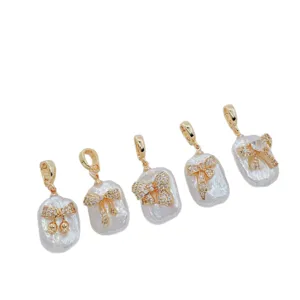 18k vergoldete süßwasser perle barock schleife anhänger diy schmuck charm edle halskette zubehör