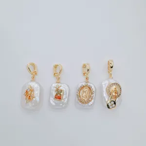 Baroque freshwater pearl gold plated DIY charm pendant set, stylish dopamine jewelry.