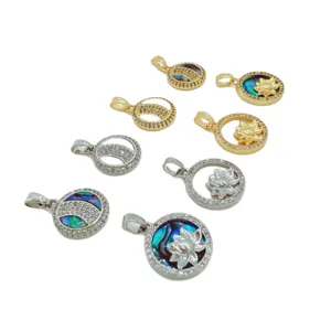 Fashion copper plated 18K gold silver lotus round pendant DIY jewelry accessories set