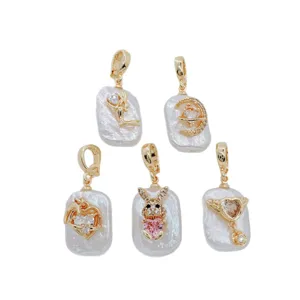 Barock Süßwasserperlen Anhänger Set mit Zirkonia Metall Charm, vielseitig und elegant.