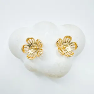 Gold-plated flower earring setting detail, elegant openwork floral design jewelry component.