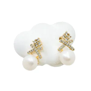 Luxus vergoldete Strass Kreuz hängende Perle Ohrstecker Damen Mode Schmuck elegant neu