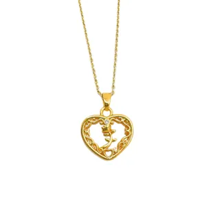 Collier pendentif rose creuse cœur doré élégant bijoux pour femmes cadeau mode quotidien