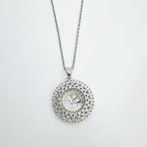 DIY Pearl Pendant Blank Setting, Silver Metal Zirconia Necklace Accessory for Women