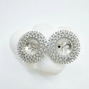 DIY pearl pendant mounting accessory, silver-plated micro-pave cubic zirconia blank finding.
