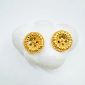 Gold plated vintage button earrings for women fashion chic jewelry accessory daily wear