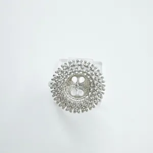 Close-up of sparkling rhinestone halo ring blank mounting, ideal for custom DIY jewelry making.