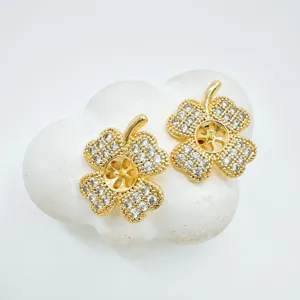 Gold plated clover earring settings with sparkling clear rhinestones for chic jewelry DIY.
