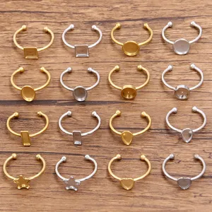 Roestvrij Stalen Open Ring Basis Instellingen Geometrische Platte Pad DIY Sieraden Bevindingen Ster Hart Ronde Vierkante Vorm Gegalvaniseerde Ring Instellingen