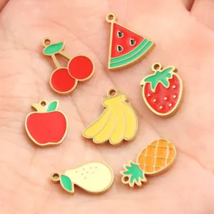 Stainless steel enamel fruit charms pendants cherry strawberry watermelon jewelry