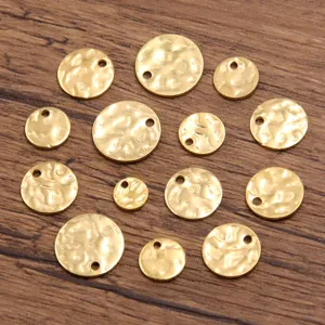 6-12mm ανοξείδωτο ατσάλι σφυρήλατα στρογγυλά μενταγιόν, χρυσά diy κοσμήματα με υφή.