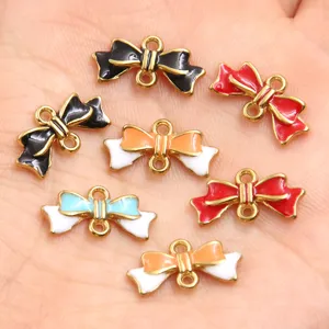 Colorful enamel drip oil bow connectors stainless steel charms for DIY jewelry making 8x17mm