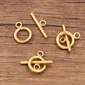 Gold stainless steel OT clasp toggle jewelry finding detail, perfect for DIY bracelet necklace.