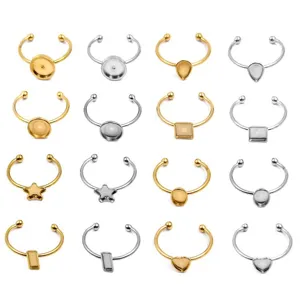 RVS DIY ringblanco's, verstelbare open bakjes basis, goud en zilver, verschillende.