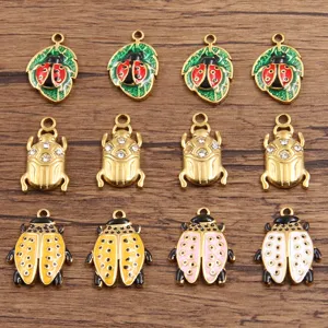 Stainless Steel Gold Plated Enamel Beetle Ladybug Charm Pendant Rhinestone Insect Drop Oil Craft For DIY Jewelry Earring Bracelet Crafting Making Findings