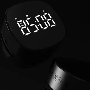 Black digital LED timer clock with multiple functional buttons for home desk use and modern decor.