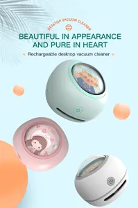 Portable rechargeable desktop vacuum cleaner, mini handheld dust collector for student desk.
