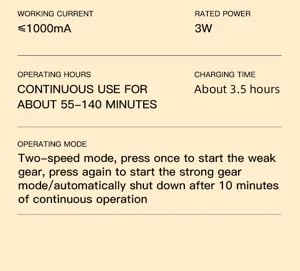 Portable desktop vacuum cleaner technical specifications detail image showing power and mode.