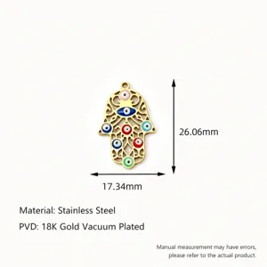 Pendentif main de fatima en acier inoxydable dore emaille amulette pour collier de bijoux