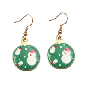 Christmas theme snowman alloy earrings, KC gold plated round drop pendant jewelry charms.