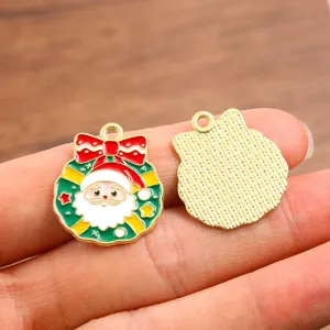DIY Christmas Santa Wreath Enamel Charm KC Gold Alloy Pendant Jewelry Making Detail View