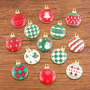 Christmas alloy drop oil charms round pendants DIY jewelry accessories set for craft making