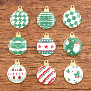 Christmas round enamel charms pendants alloy DIY jewelry making accessories green red