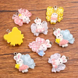 Süße Harz Kaninchen Schleife Anhänger DIY Schmuck Charms für Handyhülle Taschen Zubehör