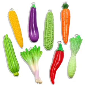 Set of 8 colorful DIY resin vegetable charms, cute miniature pendants for jewelry making.