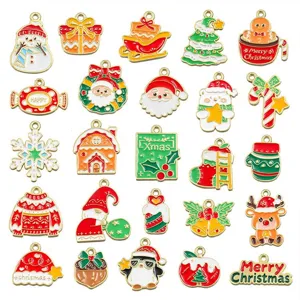 Christmas DIY enamel alloy charms pendants bulk set, cute holiday jewelry making supplies.
